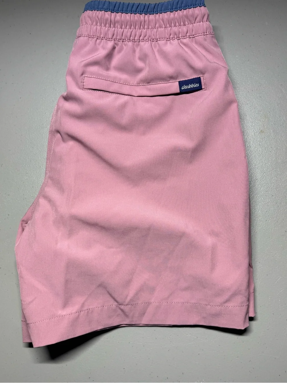 chubbies Pink Swim Hybrids with Blue Waistband
